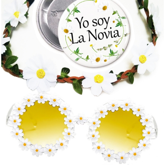 Imagen de Kit Flower Power Gafas Corona Margaritas Chapa yo Soy la Novia 