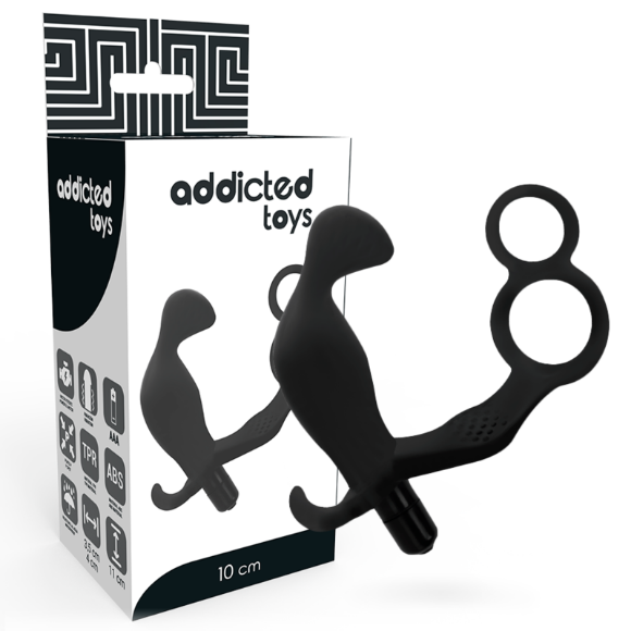 Imagen de Addicted Toys - Plug Anal Con Anilla Doble Pene y Testiculos Negro 