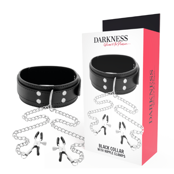 Imagen de Darkness Bondage - Collar Con Pinzas Para Pezones Negro 