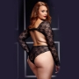 Imagen de Baci Lingerie - Body Con Manga Larga 3102 Baci Negro Talla Grande 