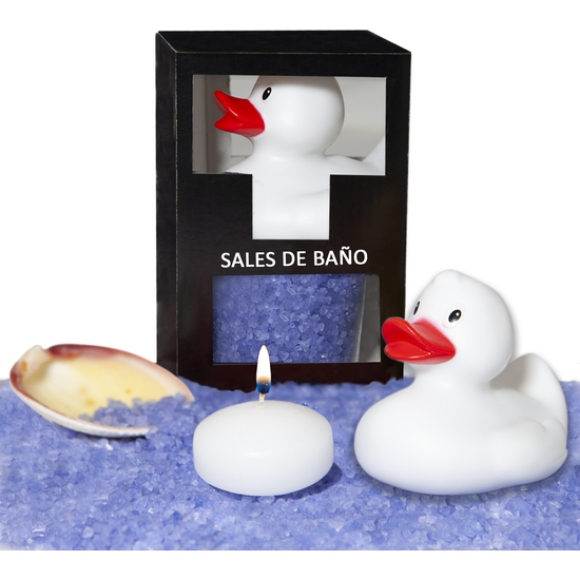 Imagen de Set de Sales de Baño Lavanda 150 Gr. Con Pato Bañera, Vela Aromática y Concha 
