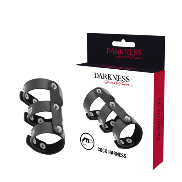 Imagen de Darkness Bondage - Anillo Doble Pene y Testiculos Ajustable Leather 