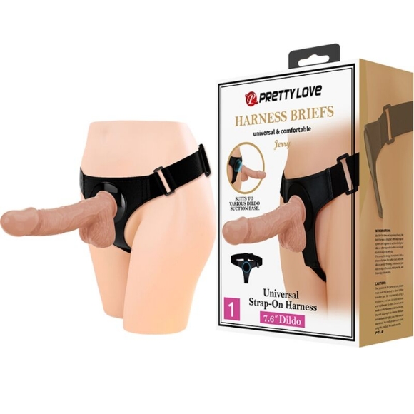 Imagen de Pretty Love - Harness Briefs Arnés Universal Con Dildo Jerry 21.8 cm Natural 